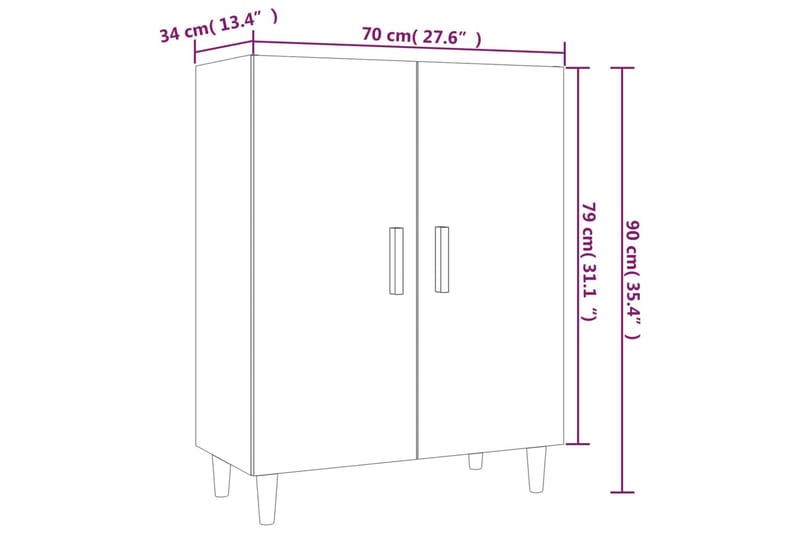 beBasic skænk 70x34x90 cm konstrueret træ betongrå - GrÃ¥ - Entréopbevaring - Entrékommode - Kommode