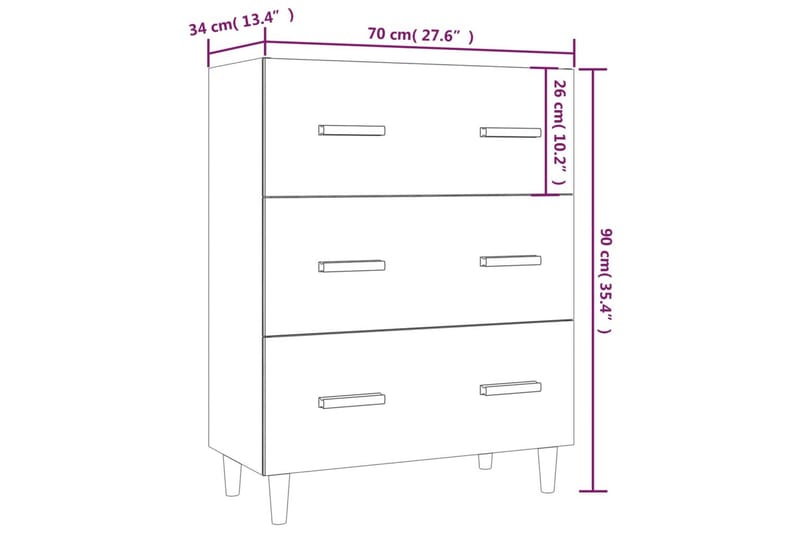 beBasic skænk 70x34x90 cm konstrueret træ betongrå - GrÃ¥ - Entréopbevaring - Entrékommode - Kommode