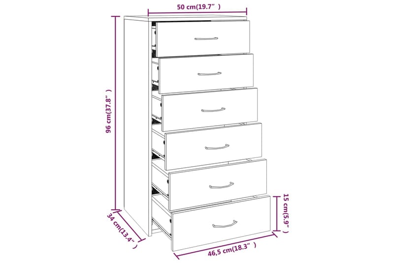 beBasic skænk med 6 skuffer 50x34x96 cm konstrueret træ grå sonoma-eg - GrÃ¥ - Entréopbevaring - Entrékommode - Kommode