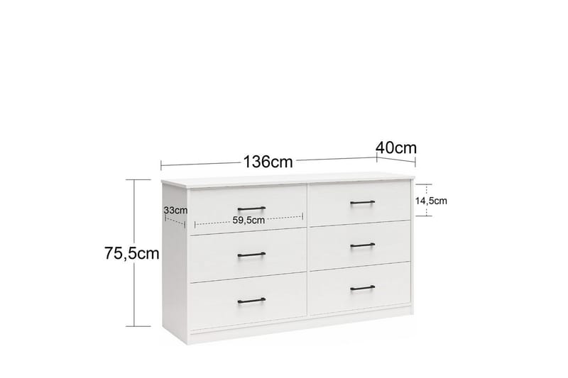 Kommode BrEZ 136x40x76 cm, Hvid - 136x40x76 cm, Hvid - Opbevaring - Opbevaringsmøbler - Kommode
