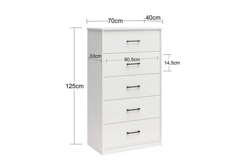 Kommode BrEZ 71x40x126 cm, Sort Eg - 71x40x126 cm, Sort Eg - Opbevaring - Opbevaringsmøbler - Kommode