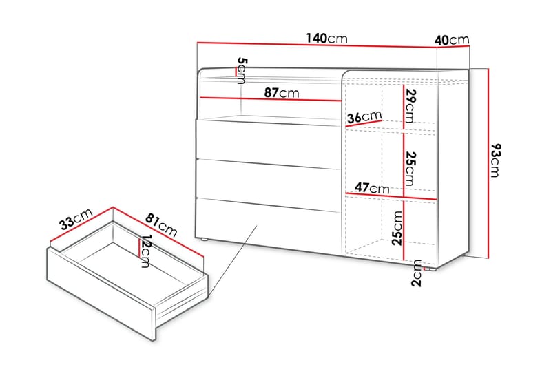 Buhan Kommode 140 cm - Beige / Brun - Opbevaring - Opbevaringsmøbler - Kommode