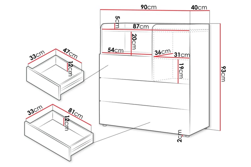 Buhan Kommode 90 cm - Beige / Brun - Opbevaring - Opbevaringsmøbler - Kommode - Entrékommode