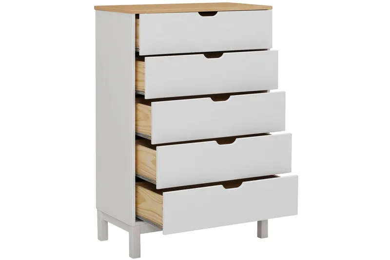 Crotone Kommode 76x39 cm 5 Skuffer - Hvid - Opbevaring - Opbevaringsmøbler - Kommode - Entrékommode