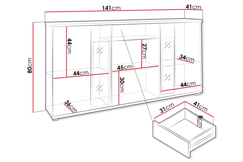 Deardorf Kommode 140 cm - Træ/natur/Hvid - Opbevaring - Opbevaringsmøbler - Kommode - Entrékommode