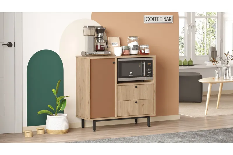 Donae Kommode 88 cm - Eg/Rød - Opbevaring - Opbevaringsmøbler - Kommode - Entrékommode