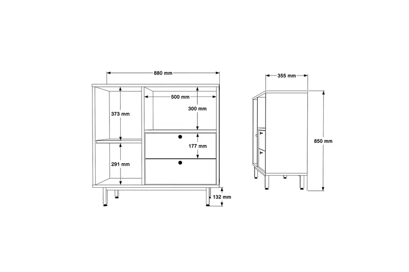 Donae Kommode 88 cm - Eg/Rød - Opbevaring - Opbevaringsmøbler - Kommode - Entrékommode