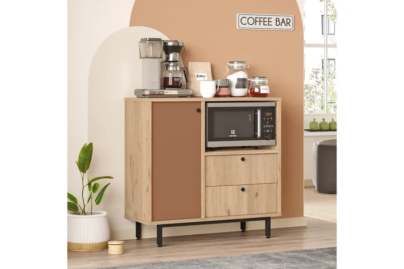 Donae Kommode 88 cm - Eg/Rød - Opbevaring - Opbevaringsmøbler - Kommode - Entrékommode