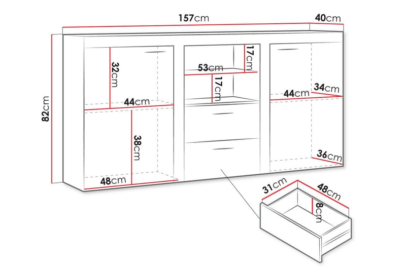 Eirwen Kommode 157 cm - Hvid - Opbevaring - Opbevaringsmøbler - Kommode