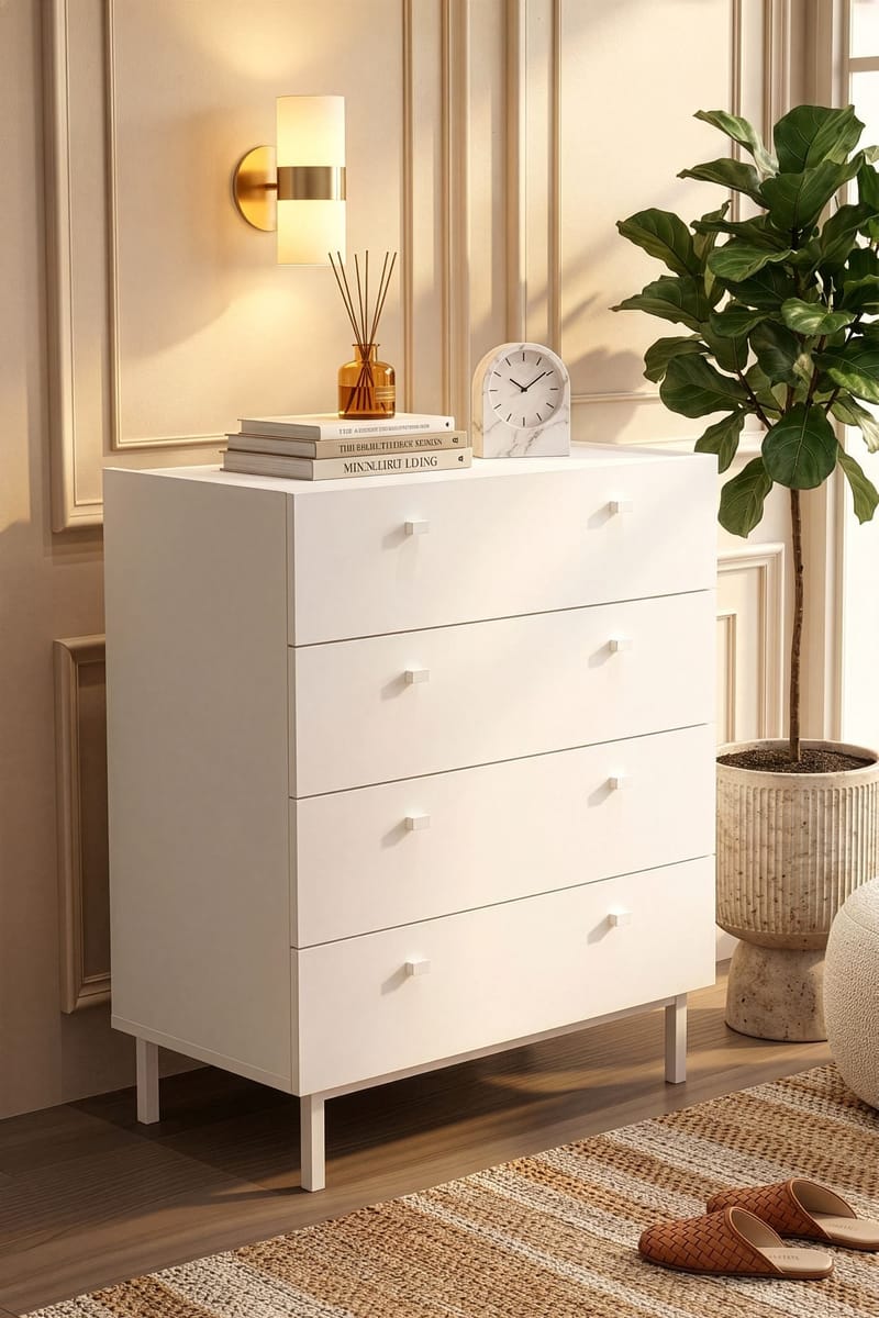 Kommode Hanah Home Luke (80 x 93,1 x 41,8 cm) Hvid - Hvid - Opbevaring - Opbevaringsmøbler - Kommode - Entrékommode