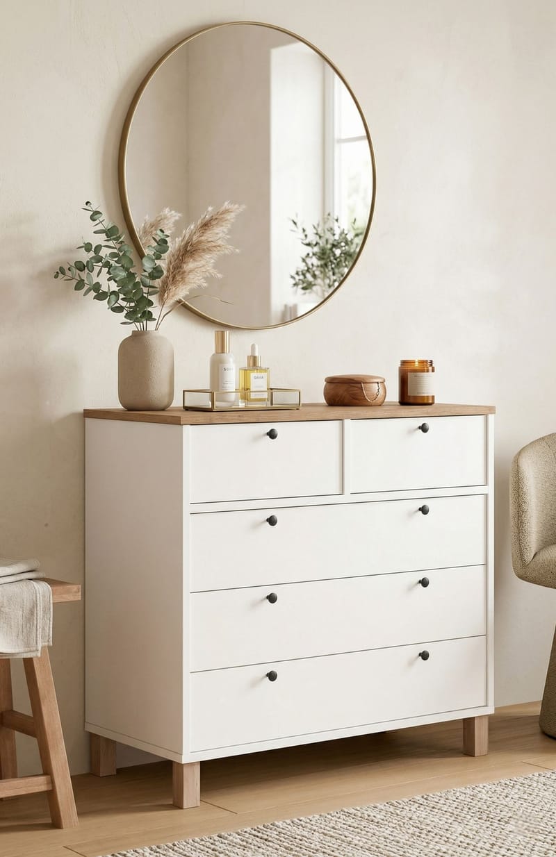 Kommode Hanah Home Nord (90 x 85,2 x 40 cm) Hvid eg - Hvid og eg - Opbevaring - Opbevaringsmøbler - Kommode - Entrékommode