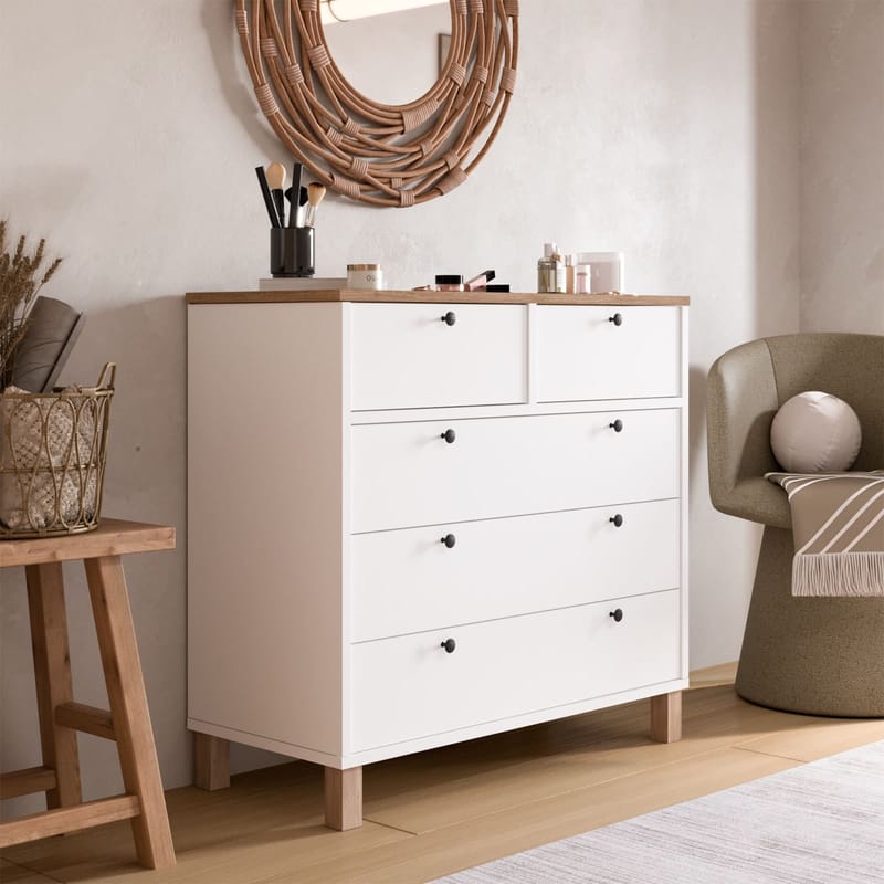 Kommode Hanah Home Nord (90 x 85,2 x 40 cm) Hvid eg - Hvid og eg - Opbevaring - Opbevaringsmøbler - Kommode - Entrékommode