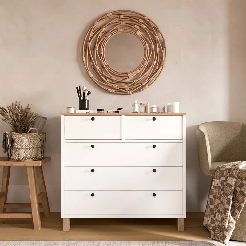 Kommode Hanah Home Nord (90 x 85,2 x 40 cm) Hvid eg - Hvid og eg - Opbevaring - Opbevaringsmøbler - Kommode - Entrékommode