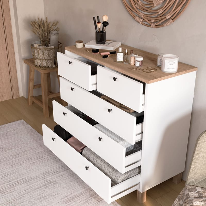 Kommode Hanah Home Nord (90 x 85,2 x 40 cm) Hvid eg - Hvid og eg - Opbevaring - Opbevaringsmøbler - Kommode - Entrékommode