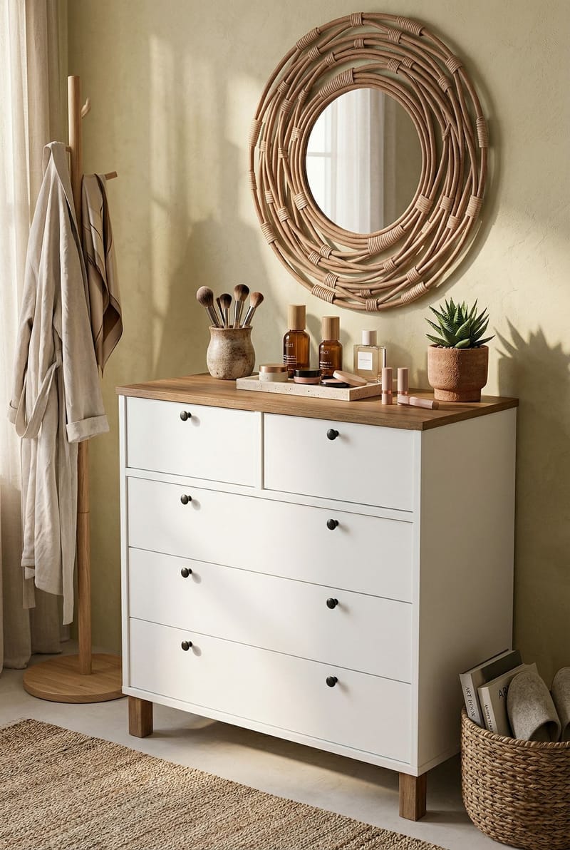 Kommode Hanah Home Nord (90 x 85,2 x 40 cm) Hvid eg - Hvid og eg - Opbevaring - Opbevaringsmøbler - Kommode - Entrékommode