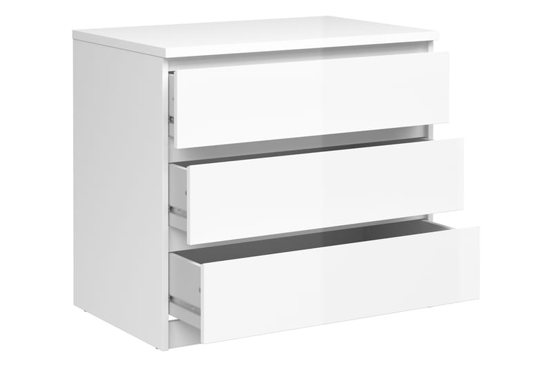 Naia Kommode 77 cm 3 Skuffer - Hvid/Højglans - Opbevaring - Opbevaringsmøbler - Kommode - Entrékommode