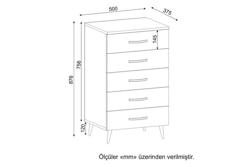 Furny Home Bureau 5 kasser - Hvid / valnød - Entréopbevaring - Entrékommode - Kommode