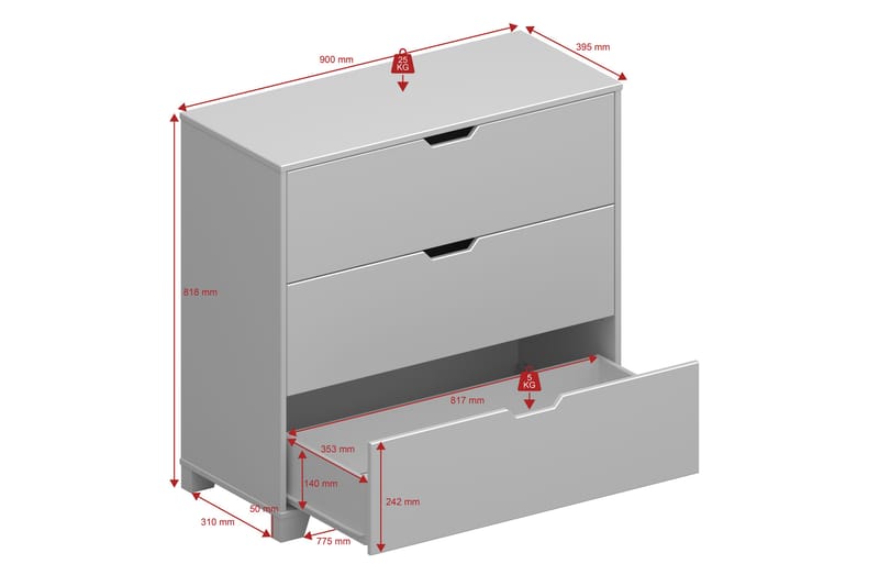 Haltekarr Kommode 90x40 cm - Grå - Opbevaring - Opbevaringsmøbler - Kommode - Entrékommode