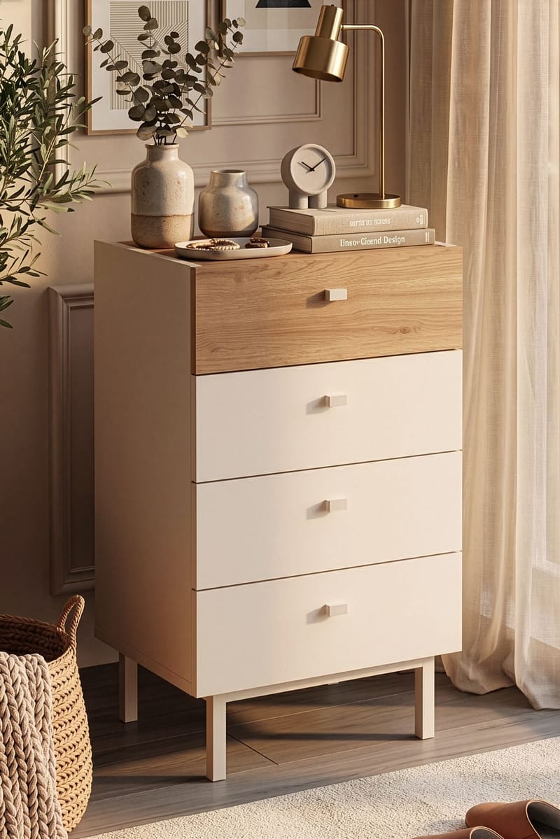 Kommode Hanah Home Luke (47,9 x 80,1 x 36,8 cm) Sand eg - Sand og eg - Opbevaring - Opbevaringsmøbler - Kommode