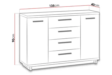 Ines Kommode 40x135 cm - Eg/Sort - Opbevaring - Opbevaringsmøbler - Kommode