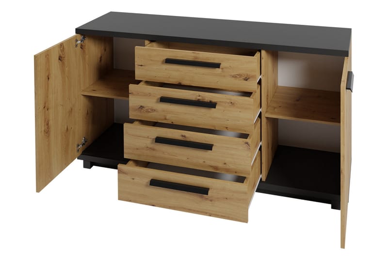 Ines Kommode 40x135 cm - Eg/Sort - Opbevaring - Opbevaringsmøbler - Kommode