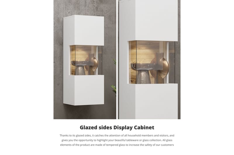 Jestine Hængende Vitrineskab 95 cm - Hvid - Opbevaring - Skab - Vitrineskabe