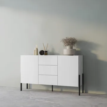 Kommode Jukon 2 Døre med 3 Skuffer - Hvid supermat, 154 cm - Opbevaring - Opbevaringsmøbler - Skænke & sideboards