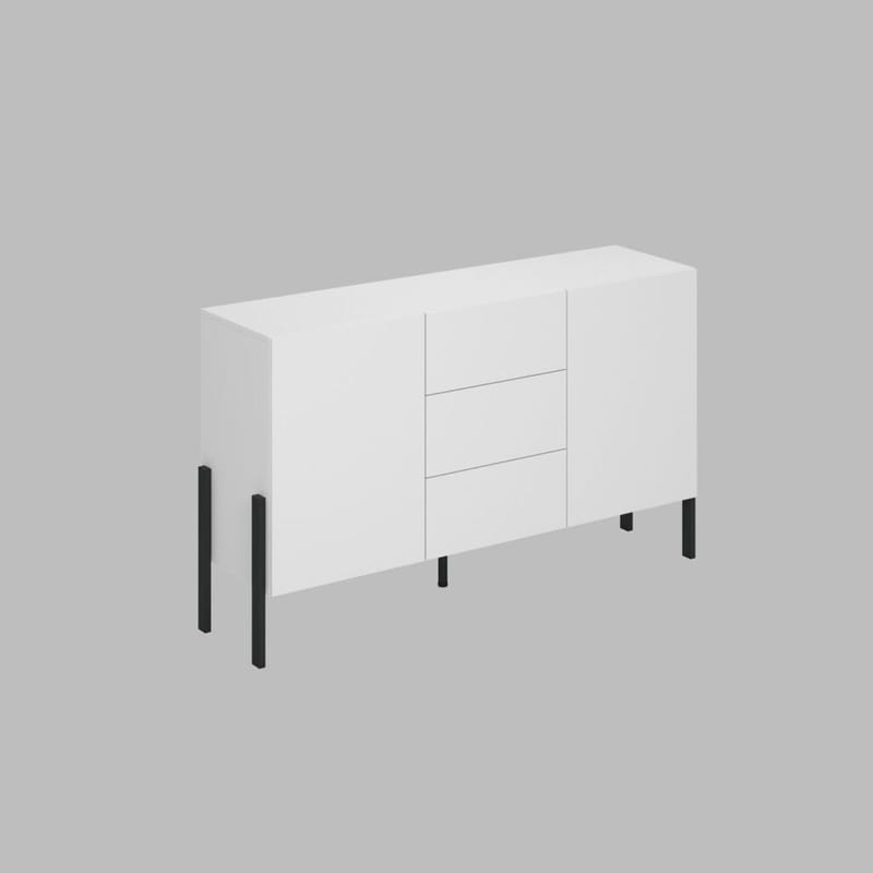 Kommode Jukon 2 Døre med 3 Skuffer, Hvid supermat, 154 cm