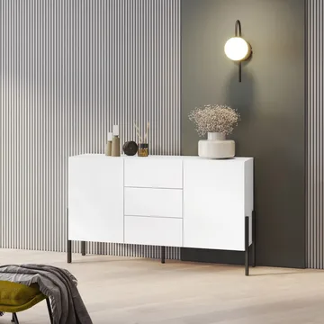 Kommode Jukon 2 Døre med 3 Skuffer - Hvid supermat, 154 cm - Opbevaring - Opbevaringsmøbler - Skænke & sideboards