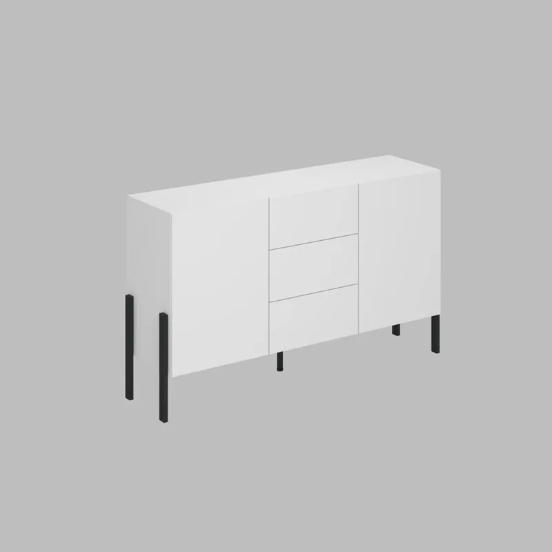 Kommode Jukon 2 Døre med 3 Skuffer, Hvid supermat, 154 cm