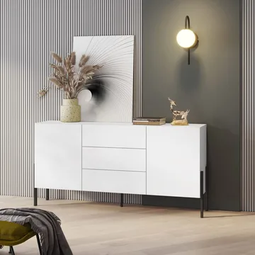 Kommode Jukon 2 Døre med 3 Skuffer - Hvid supermat, 184 cm - Opbevaring - Opbevaringsmøbler - Skænke & sideboards