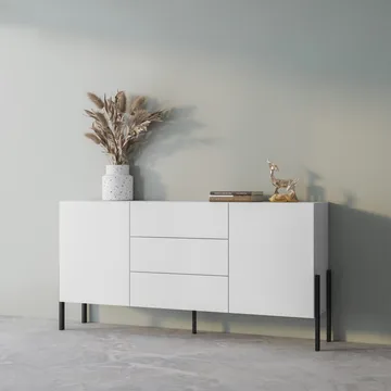 Kommode Jukon 2 Døre med 3 Skuffer - Hvid supermat, 184 cm - Opbevaring - Opbevaringsmøbler - Skænke & sideboards