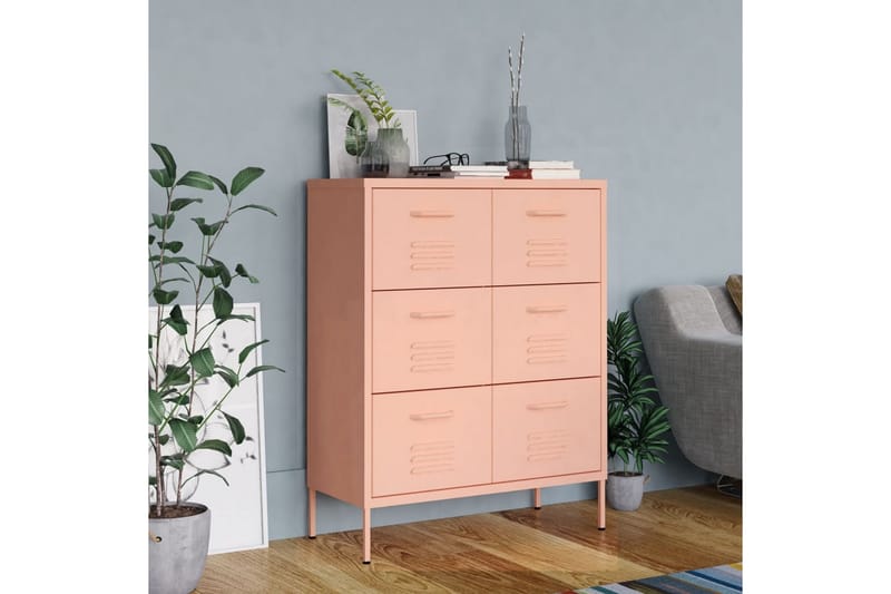 kommode 80x35x101,5 cm stål lyserød - Lyserød - Opbevaring - Opbevaringsmøbler - Kommode - Entrékommode