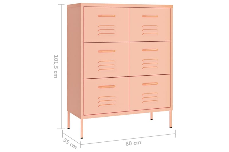 kommode 80x35x101,5 cm stål lyserød - Lyserød - Opbevaring - Opbevaringsmøbler - Kommode - Entrékommode