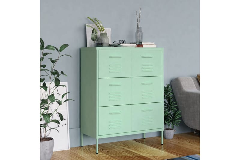 kommode 80x35x101,5 cm stål mintgrøn - Grøn - Opbevaring - Opbevaringsmøbler - Kommode - Entrékommode