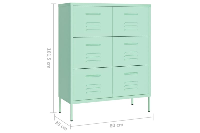 kommode 80x35x101,5 cm stål mintgrøn - Grøn - Opbevaring - Opbevaringsmøbler - Kommode - Entrékommode