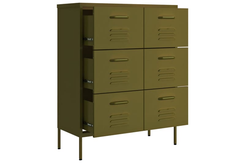 kommode 80x35x101,5 cm stål olivengrøn - Grøn - Opbevaring - Opbevaringsmøbler - Kommode - Entrékommode