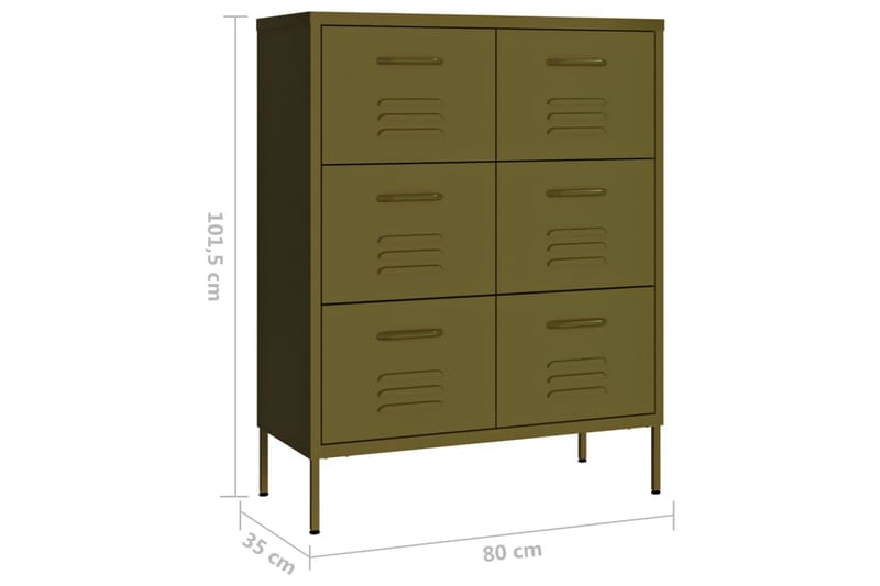 kommode 80x35x101,5 cm stål olivengrøn - Grøn - Opbevaring - Opbevaringsmøbler - Kommode - Entrékommode