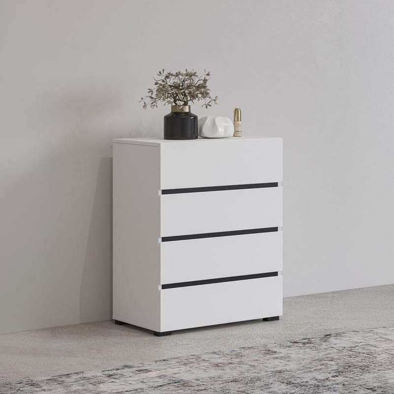 Kommode Cross med 4 skuffer - Hvid - Opbevaring - Opbevaringsmøbler - Kommode - Entrékommode