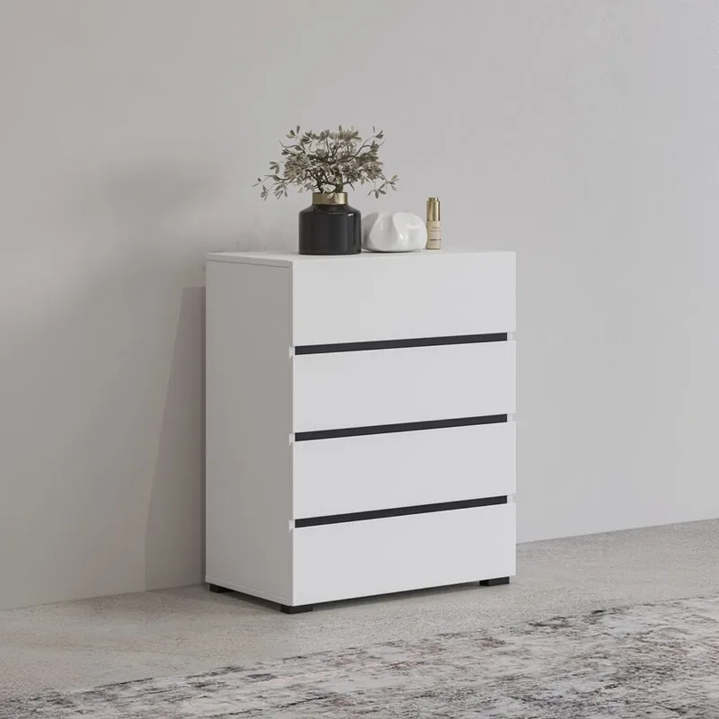 Kommode Cross med 4 skuffer - Hvid - Opbevaring - Opbevaringsmøbler - Kommode - Entrékommode