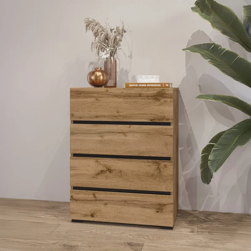 Kommode Cross med 4 skuffer - Wotan Eg - Opbevaring - Opbevaringsmøbler - Kommode - Entrékommode