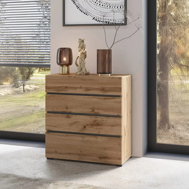 Kommode Cross S med 4 skuffer - Wotan Eg - Opbevaring - Opbevaringsmøbler - Kommode - Entrékommode