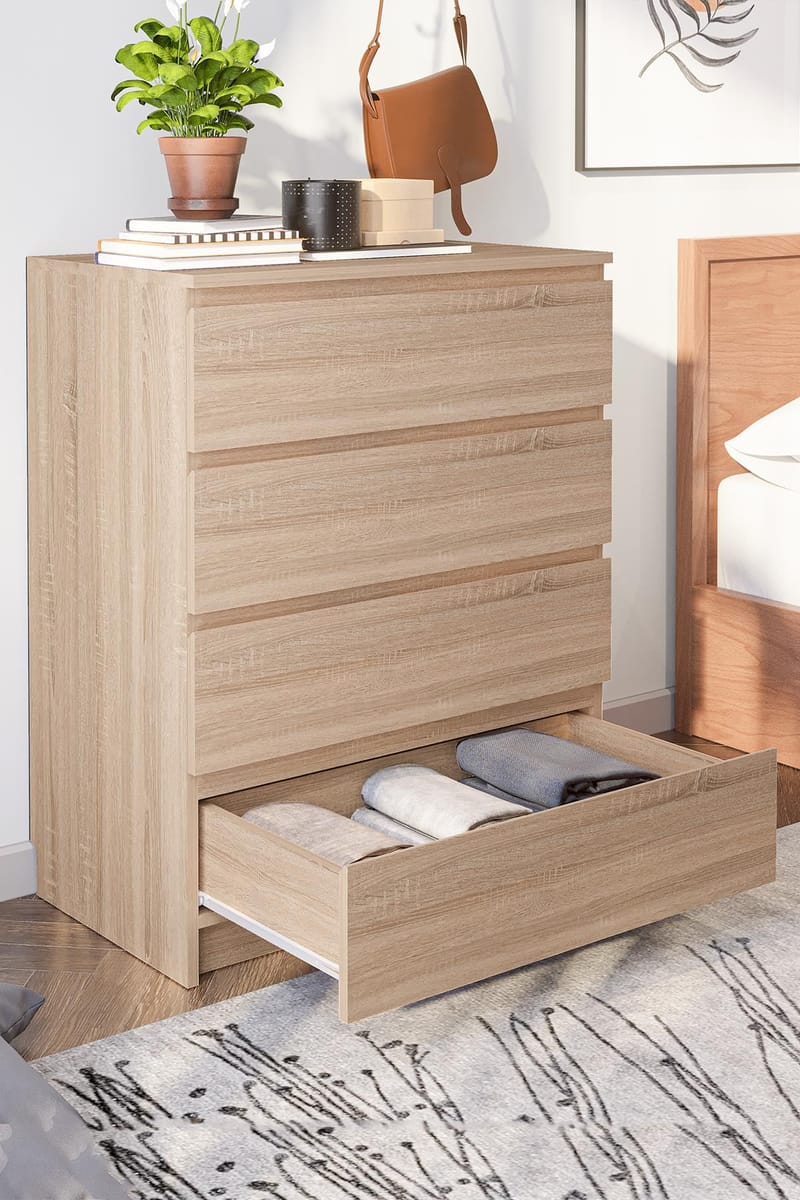 Kommode Hanah Home Derinkuyu 4 (80 x 100 x 48 cm) Sonomo eg - Opbevaring - Opbevaringsmøbler - Kommode - Entrékommode