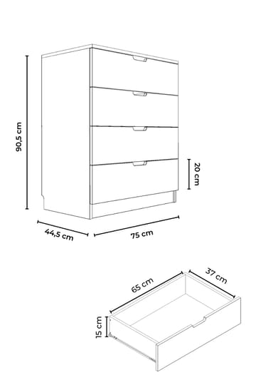 Kommode Hanah Home Lento (75 x 90,5 x 44,5 cm) Hvid - Opbevaring - Opbevaringsmøbler - Kommode - Entrékommode