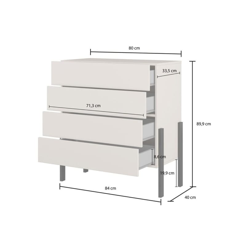 Kommode Jukon S med 4 Skuffer - Opbevaring - Opbevaringsmøbler - Kommode - Entrékommode