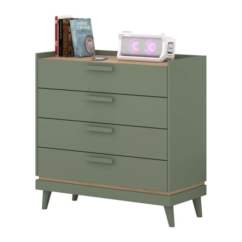Kommode Scandi med 4 skuffer - Falmet grøn - Oliebehandlet eg - Opbevaring - Opbevaringsmøbler - Kommode - Entrékommode