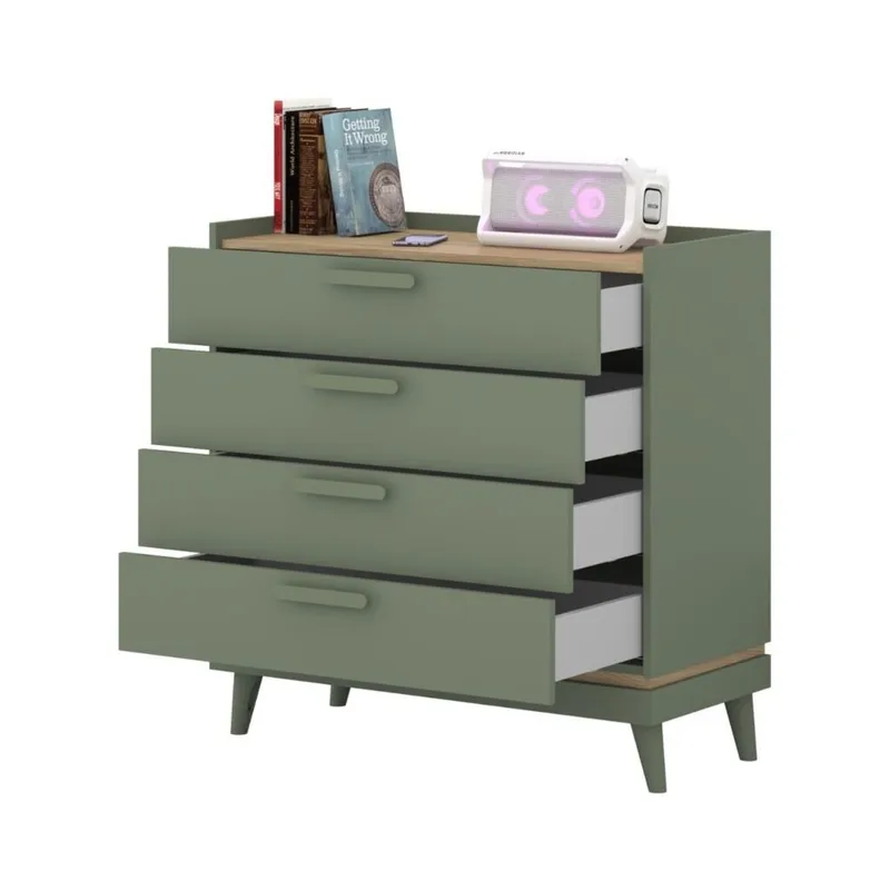 Kommode Scandi med 4 skuffer - Falmet grøn - Oliebehandlet eg - Opbevaring - Opbevaringsmøbler - Kommode - Entrékommode