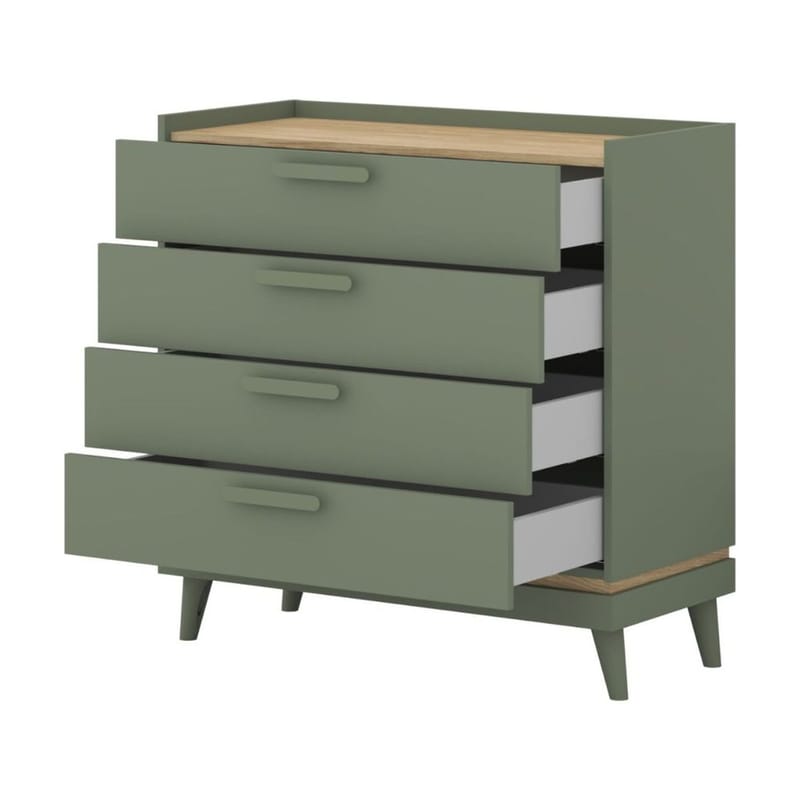 Kommode Scandi med 4 skuffer - Falmet grøn - Oliebehandlet eg - Opbevaring - Opbevaringsmøbler - Kommode - Entrékommode