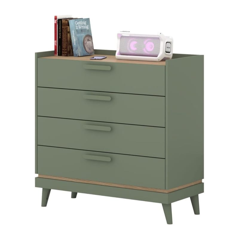 Kommode Scandi med 4 skuffer - Falmet grøn - Oliebehandlet eg - Opbevaring - Opbevaringsmøbler - Kommode - Entrékommode