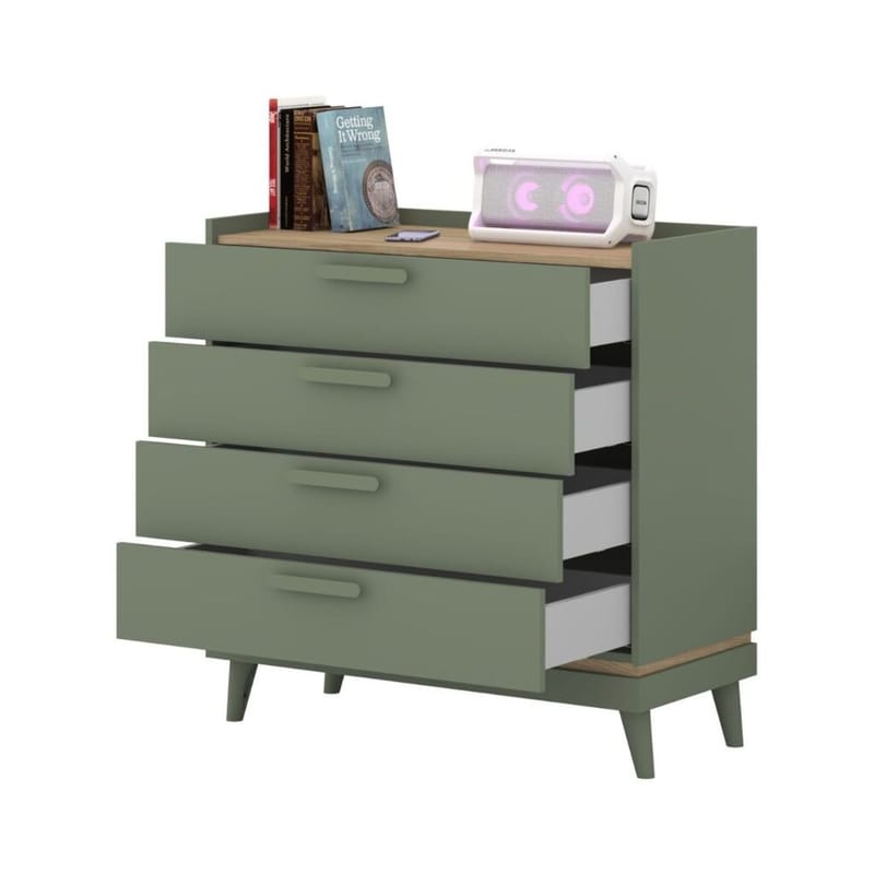 Kommode Scandi med 4 skuffer - Falmet grøn - Oliebehandlet eg - Opbevaring - Opbevaringsmøbler - Kommode - Entrékommode